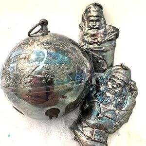 Silverplate Wallace 1976 Bicentennial Jingle Bell & 2 Santa Christmas Ornaments